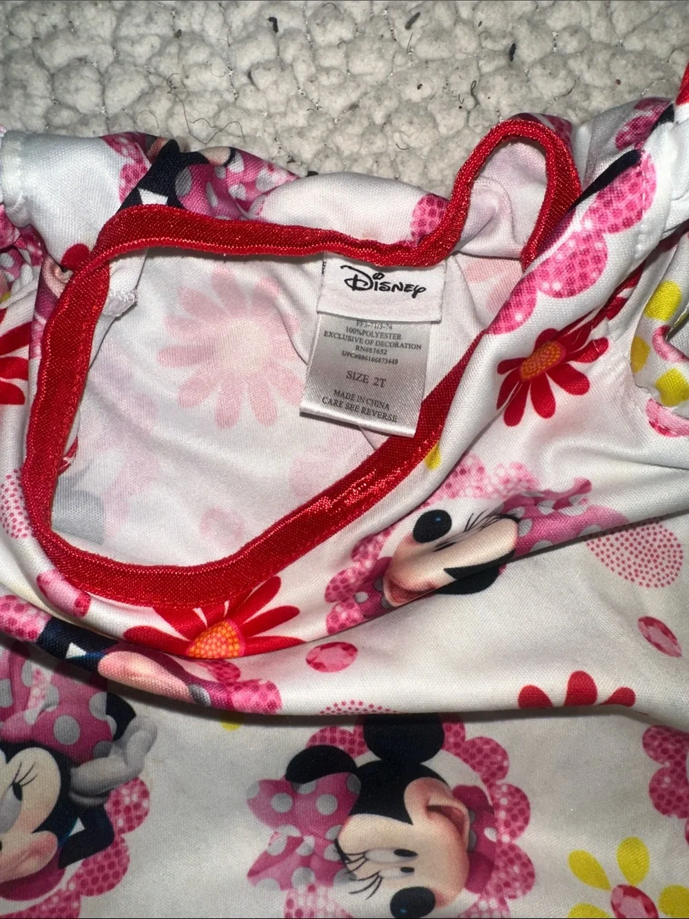 Kids Size 2T Disney Minnie Mouse White Top with Pink and Red Floral Print